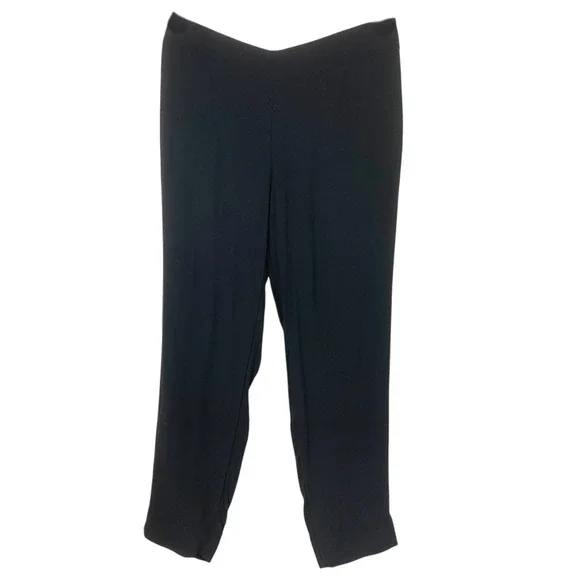Eileen Fisher 100% Silk Black Pants Side Zip Ankle Minimalist Sz S Quiet Luxury - Picture 2 of 7